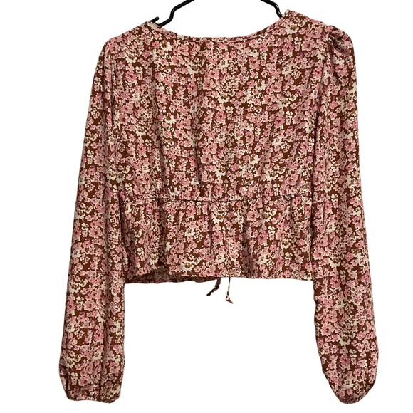 Altar'd State Tie-Front Crop Top Long Sleeve Floral Print - Picture 2 of 8